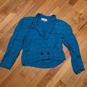 Blue Plaid Women's Jacket blouse vintage
